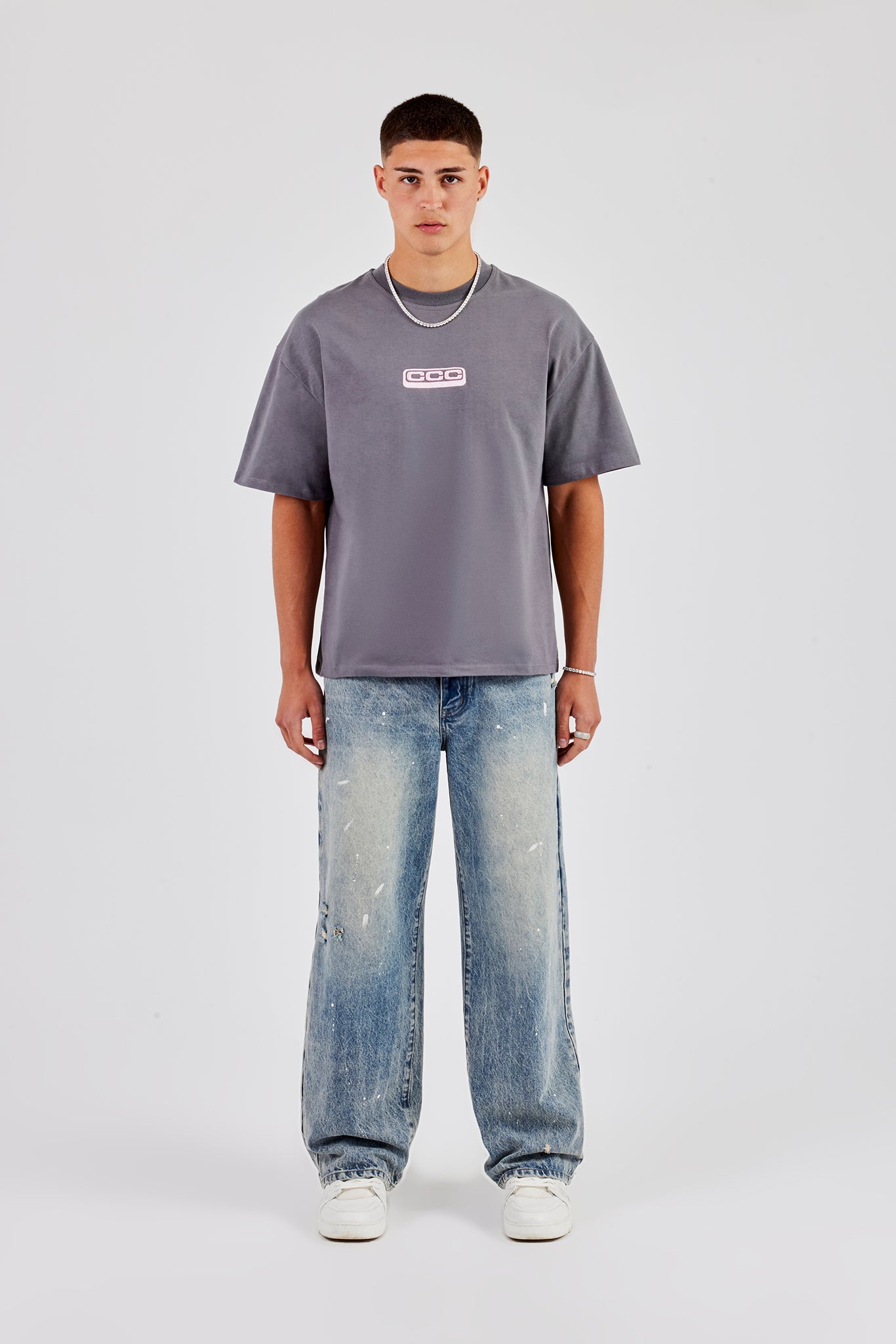 Boxy CCC Stitch T-Shirt - Charcoal